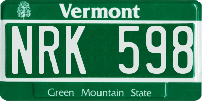 VT license plate NRK598