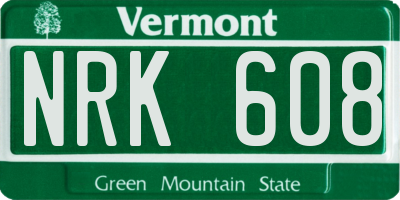 VT license plate NRK608