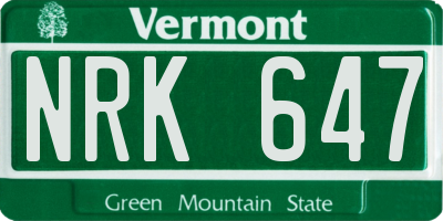 VT license plate NRK647