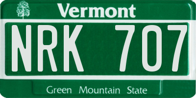 VT license plate NRK707