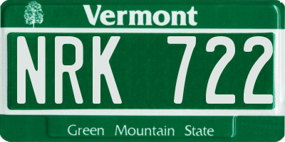 VT license plate NRK722