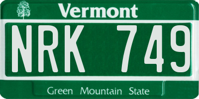 VT license plate NRK749