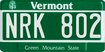 VT license plate NRK802