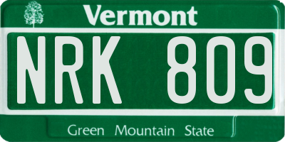 VT license plate NRK809