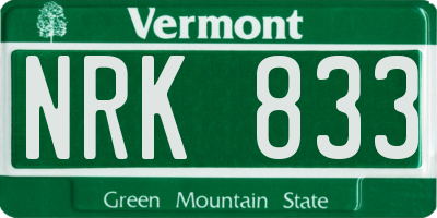 VT license plate NRK833