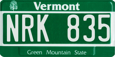 VT license plate NRK835