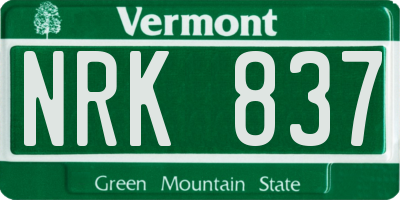 VT license plate NRK837