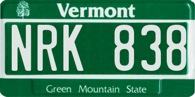 VT license plate NRK838