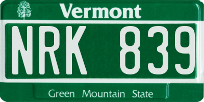 VT license plate NRK839