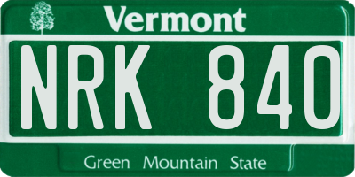 VT license plate NRK840