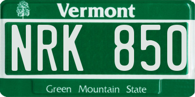 VT license plate NRK850
