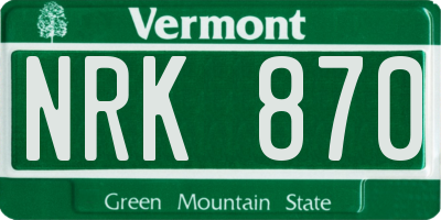 VT license plate NRK870