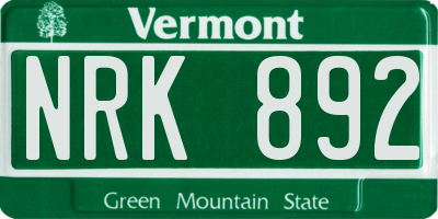 VT license plate NRK892