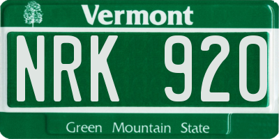 VT license plate NRK920