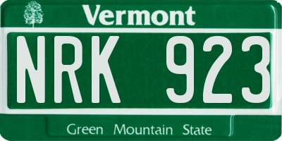 VT license plate NRK923