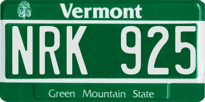 VT license plate NRK925