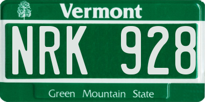 VT license plate NRK928