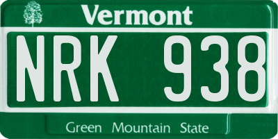 VT license plate NRK938