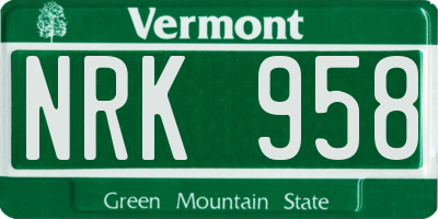 VT license plate NRK958