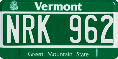 VT license plate NRK962