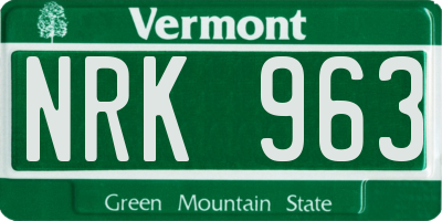 VT license plate NRK963