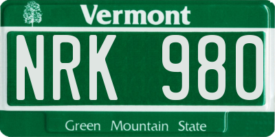 VT license plate NRK980
