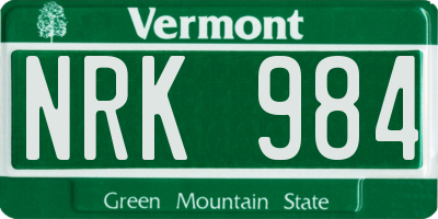 VT license plate NRK984