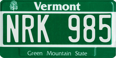 VT license plate NRK985