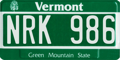 VT license plate NRK986