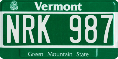 VT license plate NRK987