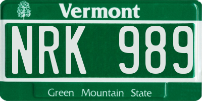 VT license plate NRK989