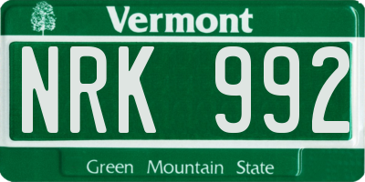 VT license plate NRK992