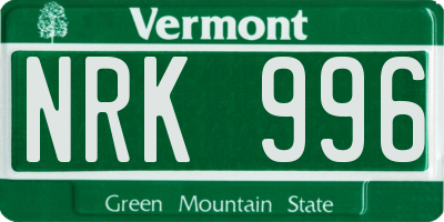 VT license plate NRK996
