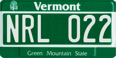 VT license plate NRL022