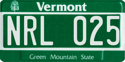 VT license plate NRL025