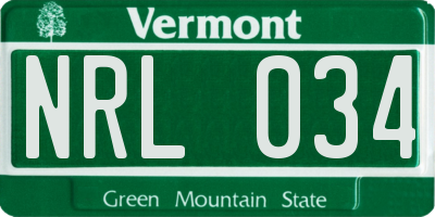 VT license plate NRL034