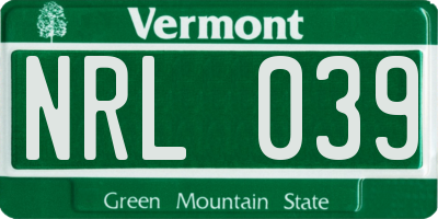 VT license plate NRL039