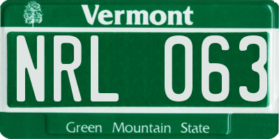 VT license plate NRL063