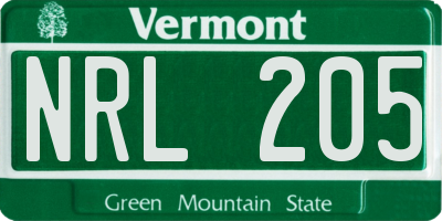 VT license plate NRL205