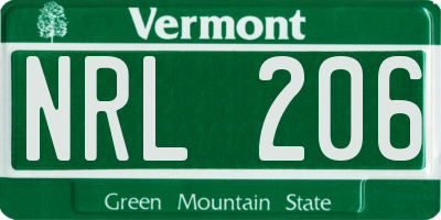 VT license plate NRL206