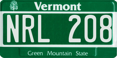 VT license plate NRL208