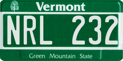 VT license plate NRL232