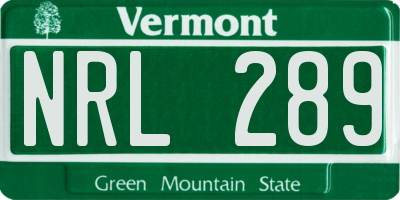 VT license plate NRL289