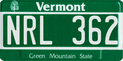 VT license plate NRL362