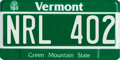 VT license plate NRL402