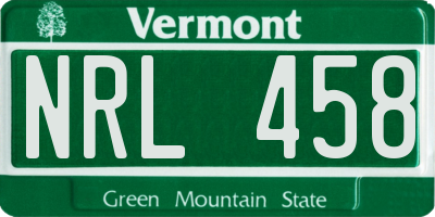 VT license plate NRL458
