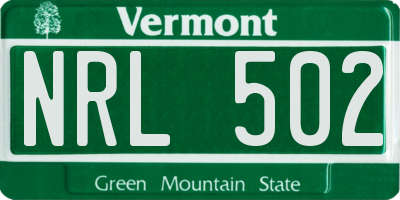 VT license plate NRL502