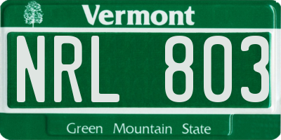VT license plate NRL803