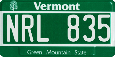 VT license plate NRL835