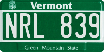 VT license plate NRL839